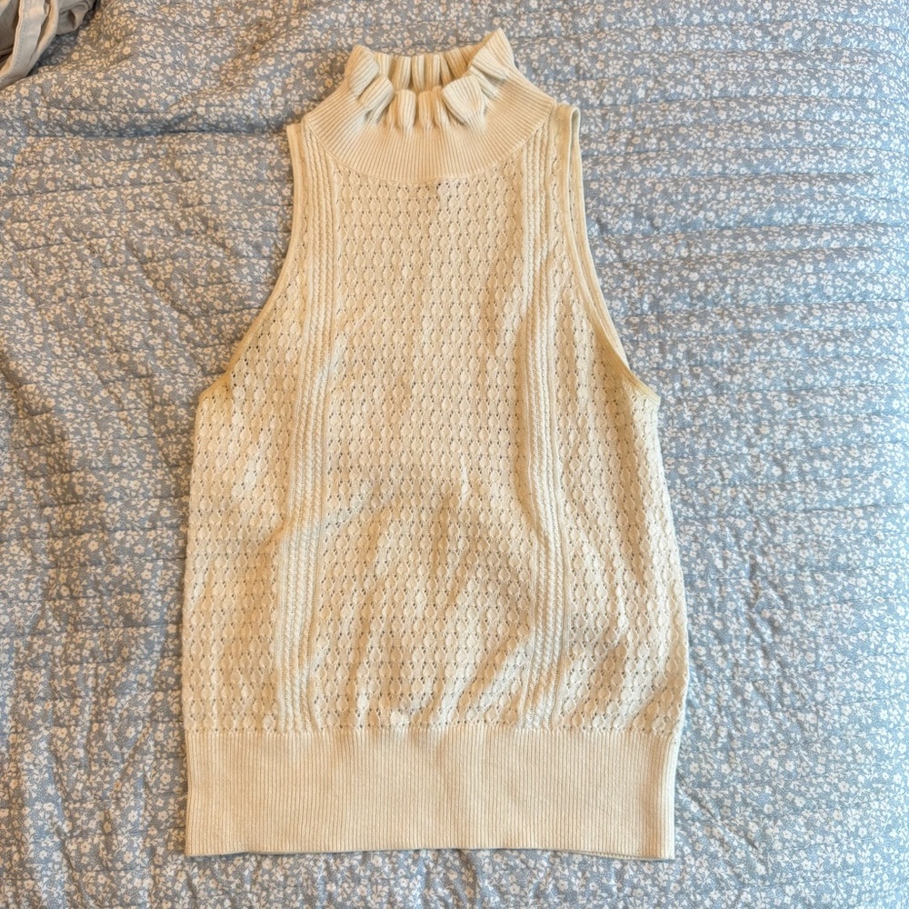 Leith Knit Sweater Tank Top Cream Beige - S